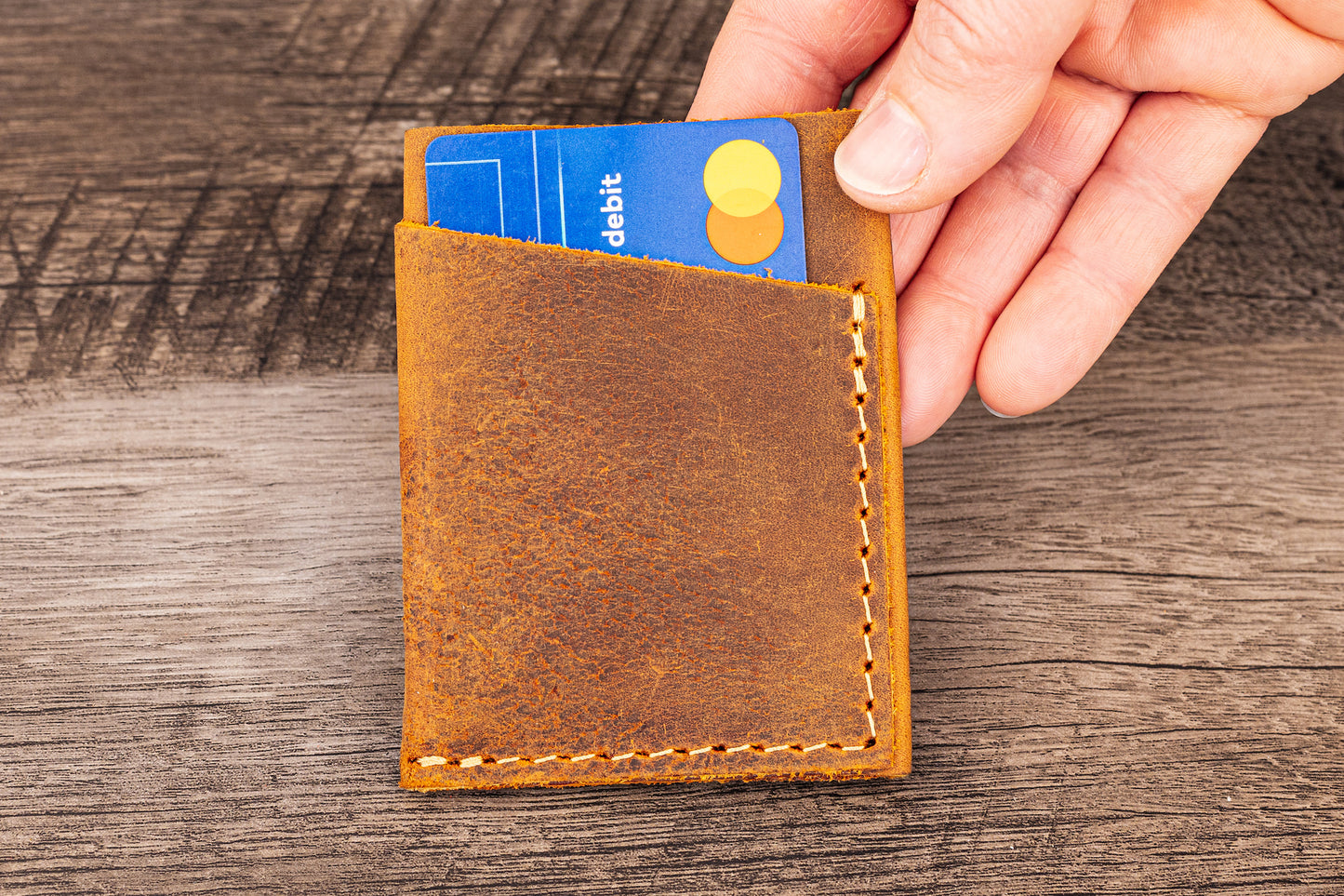 Handmade Leather Card Holder Rustic Brown
