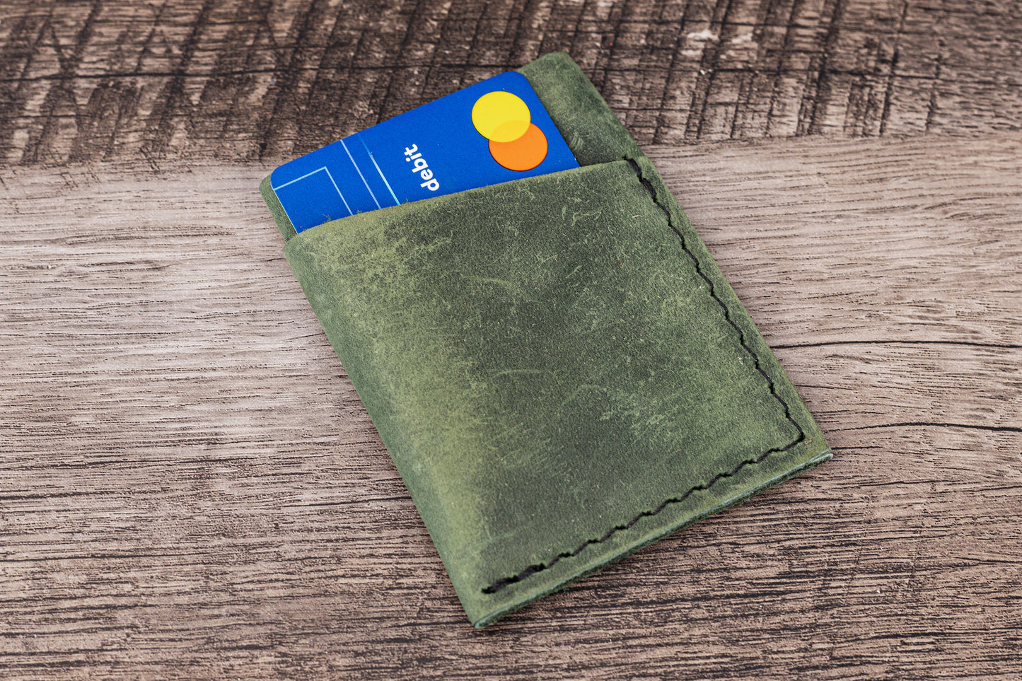 Handmade Leather Card Holder Green