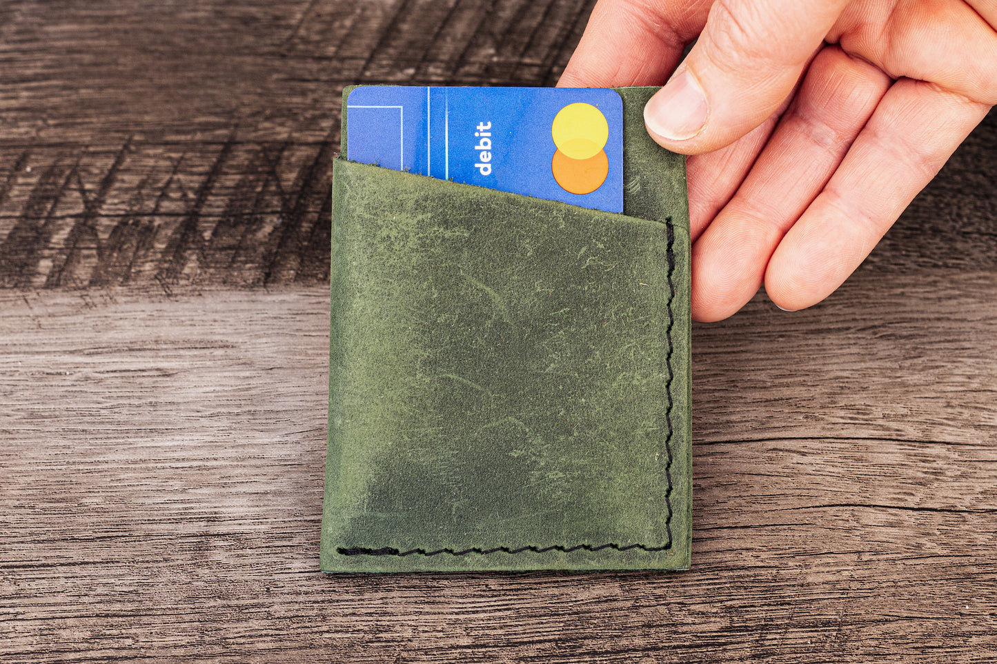 Handmade Leather Card Holder Green