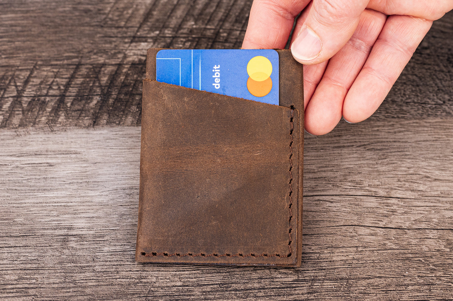 Handmade Leather Card Holder Brown