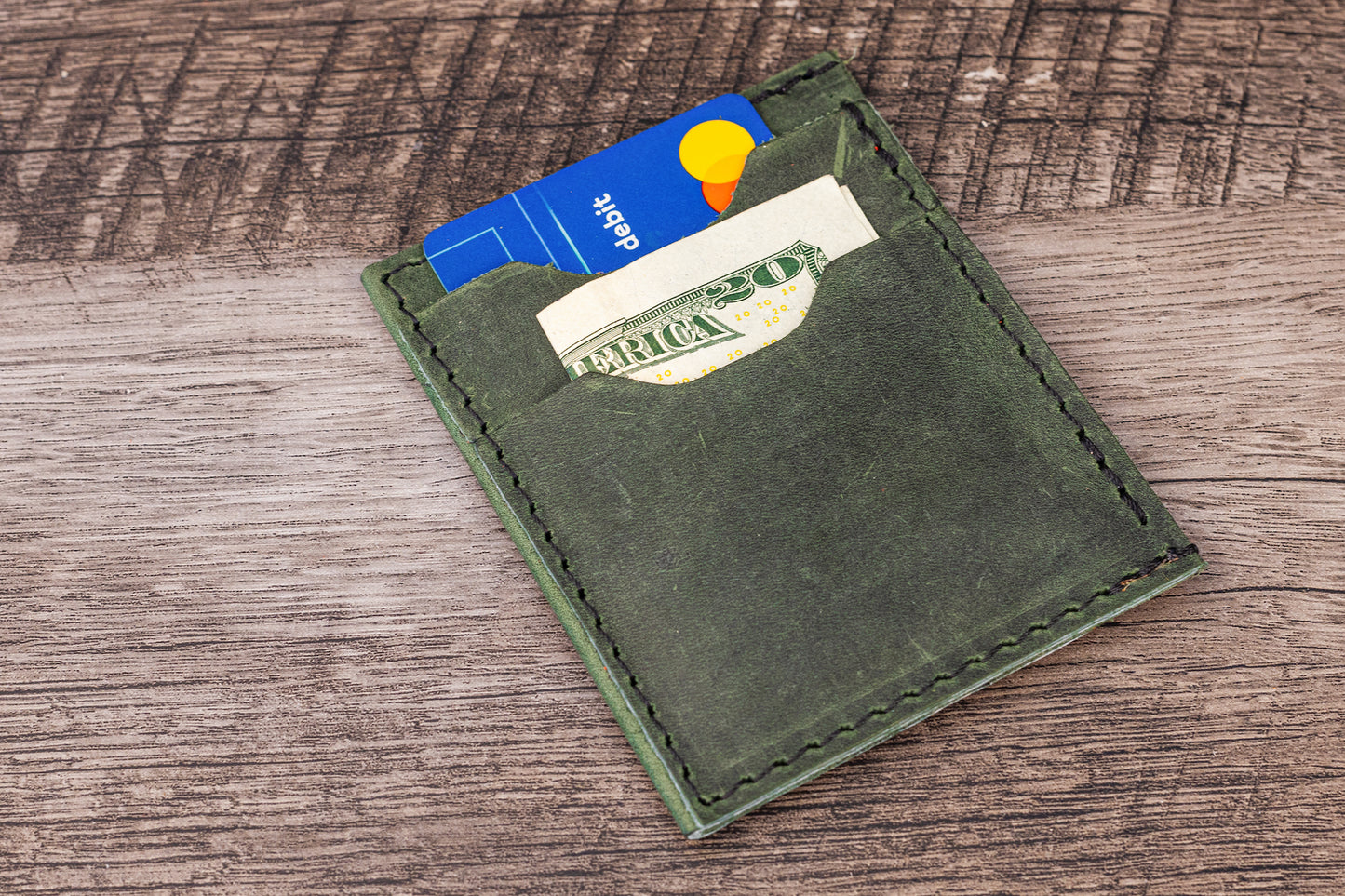 Handmade Leather Unisex Card Holder Green