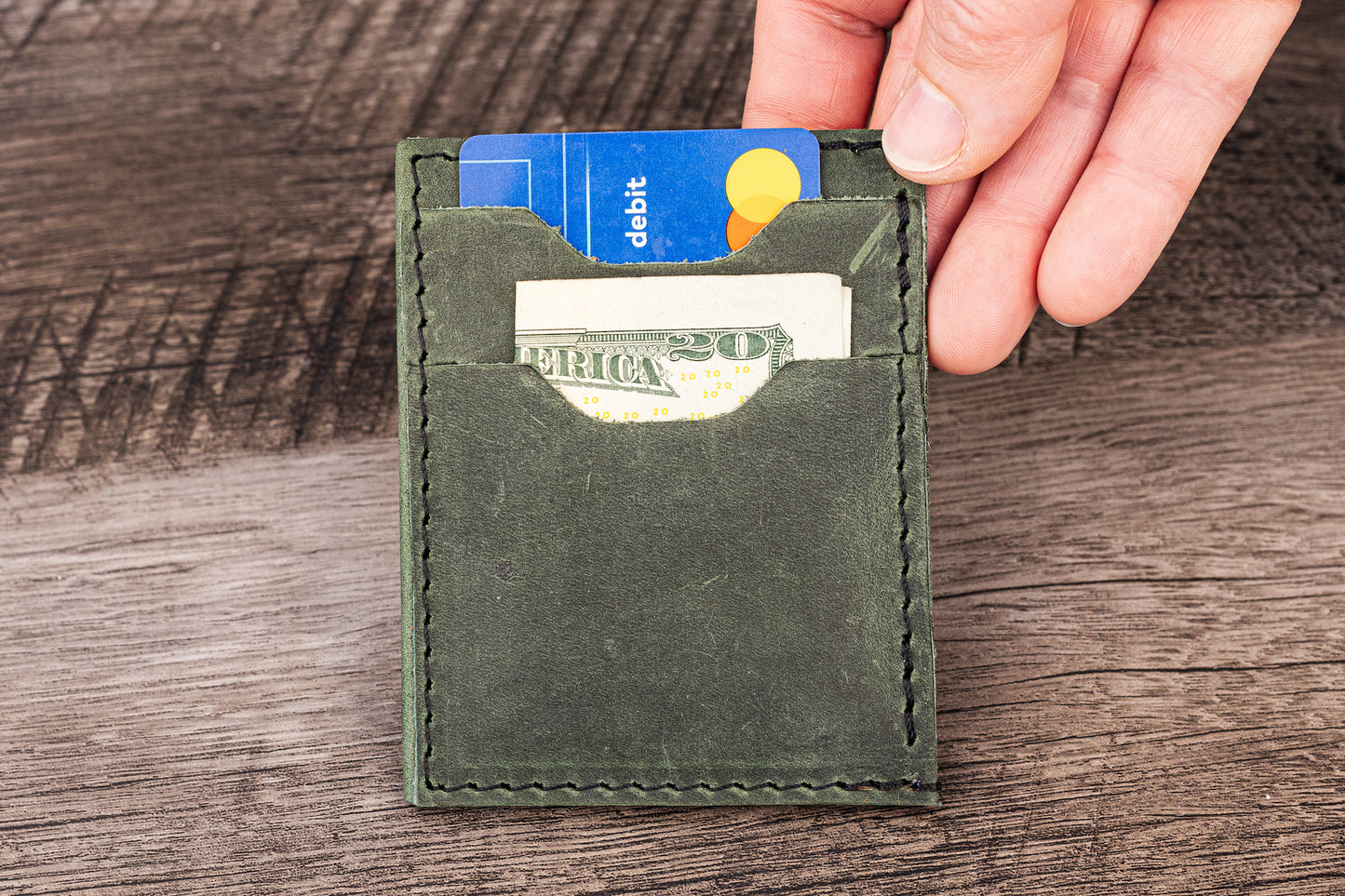 Handmade Leather Unisex Card Holder Green