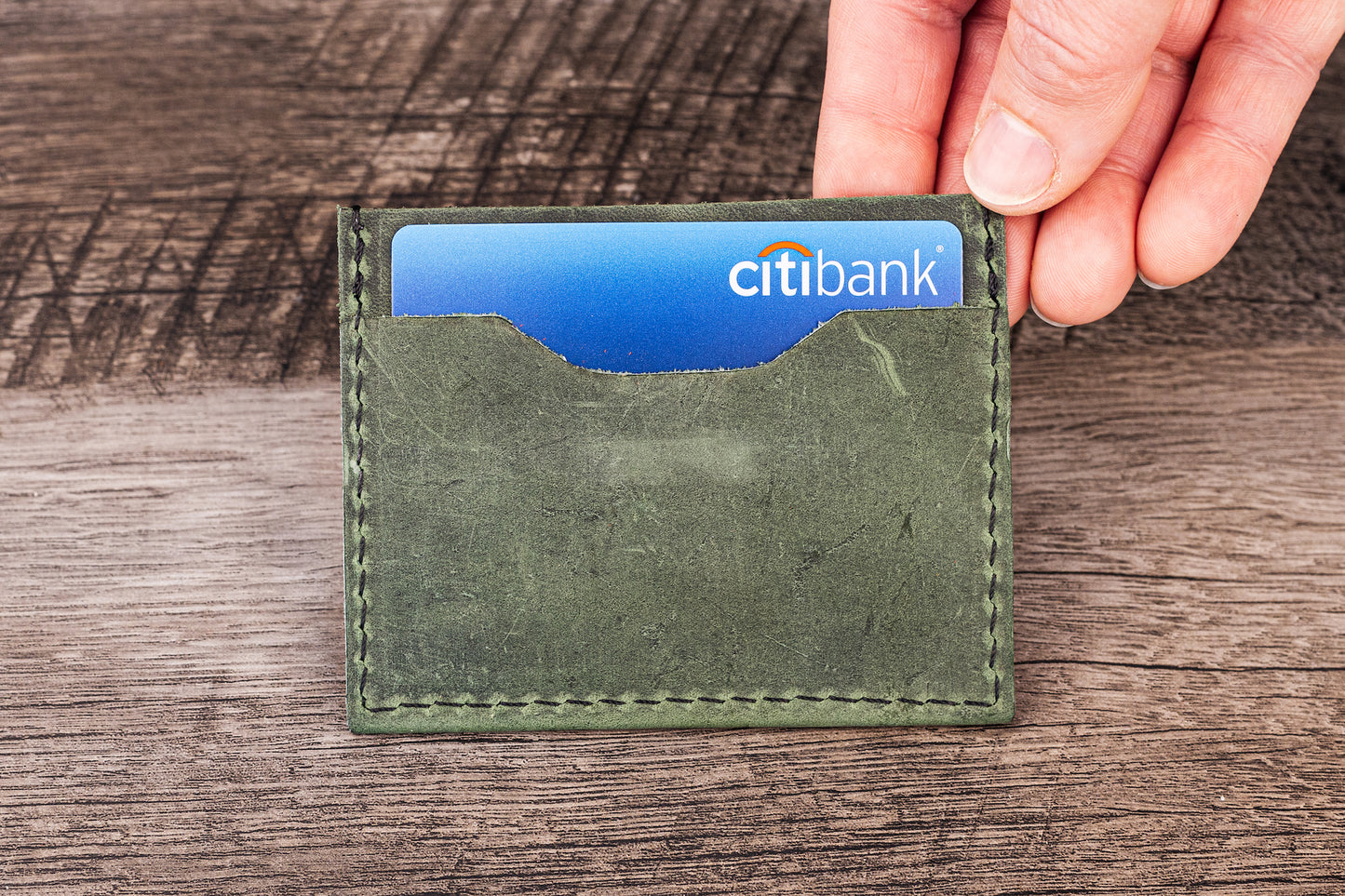 Handmade Leather Unisex Card Holder Green