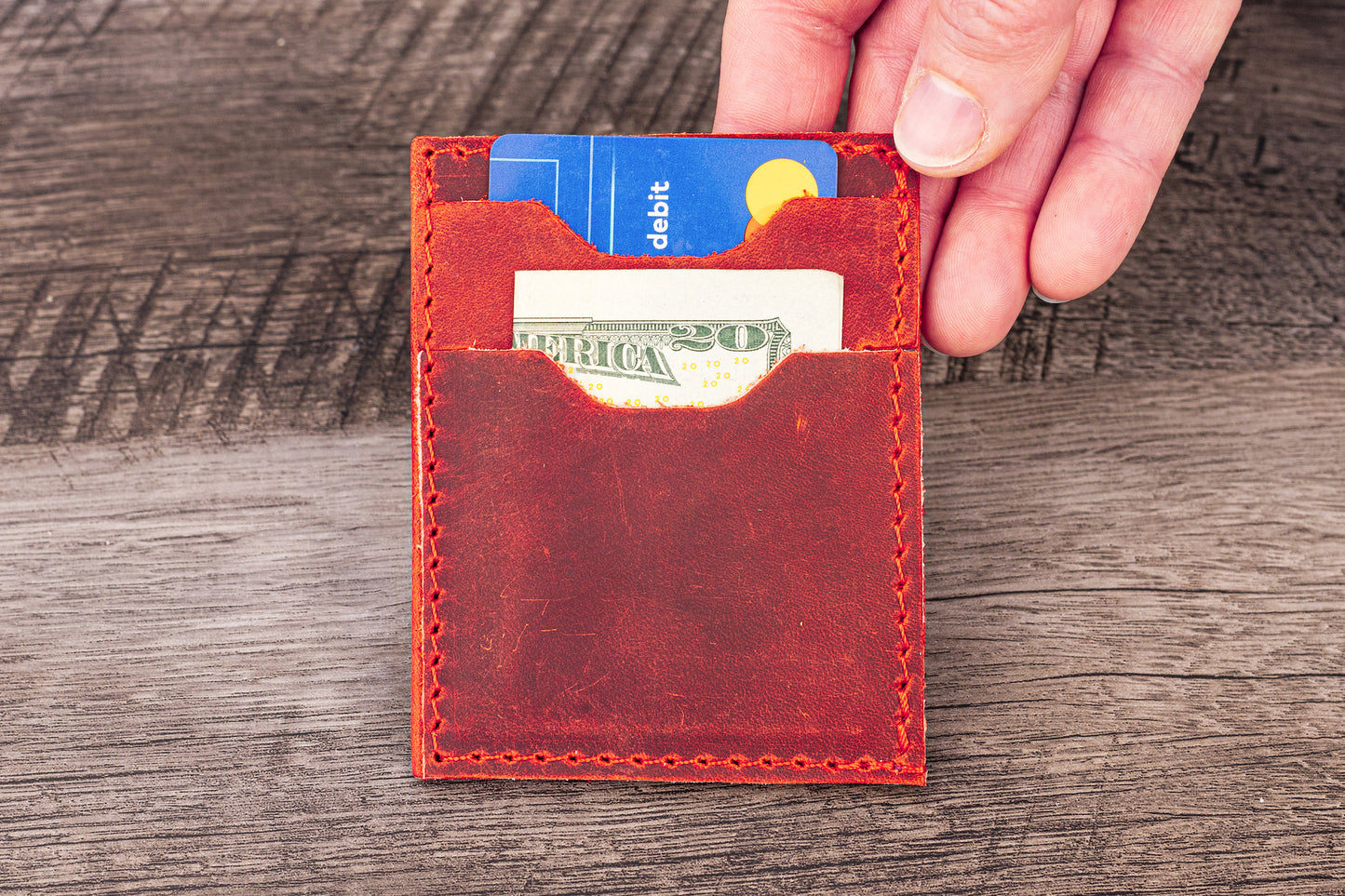 Handmade Leather Unisex Card Holder Red