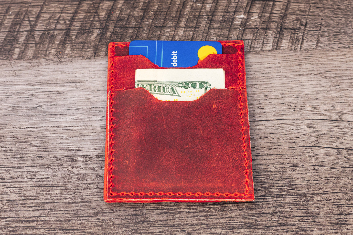 Handmade Leather Unisex Card Holder Red