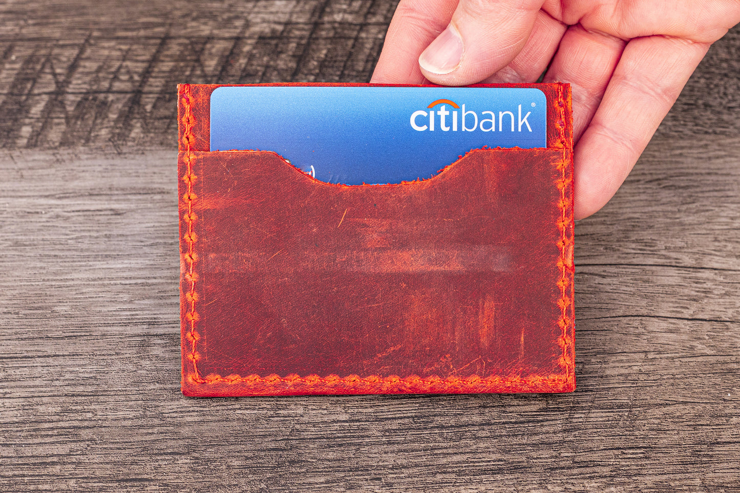 Handmade Leather Unisex Card Holder Red
