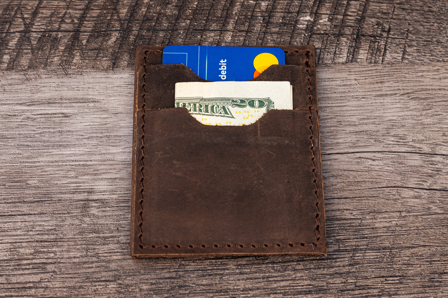 Handmade Leather Unisex Card Holder Brown