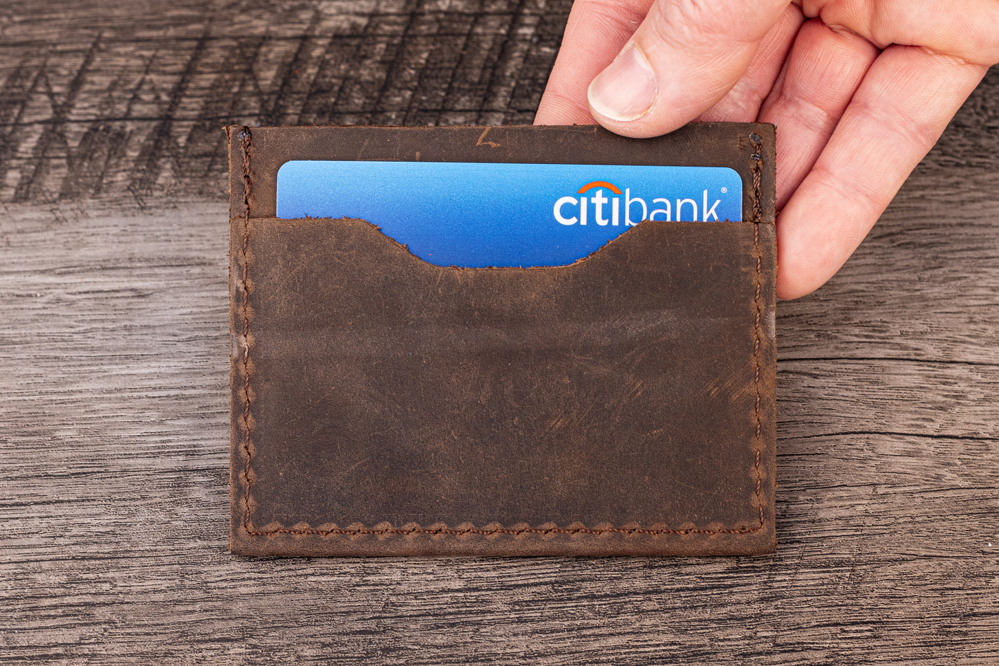 Handmade Leather Unisex Card Holder Brown