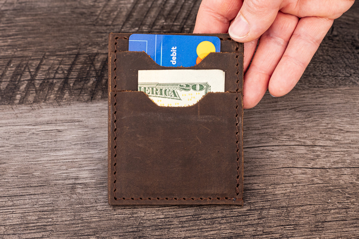 Handmade Leather Unisex Card Holder Brown