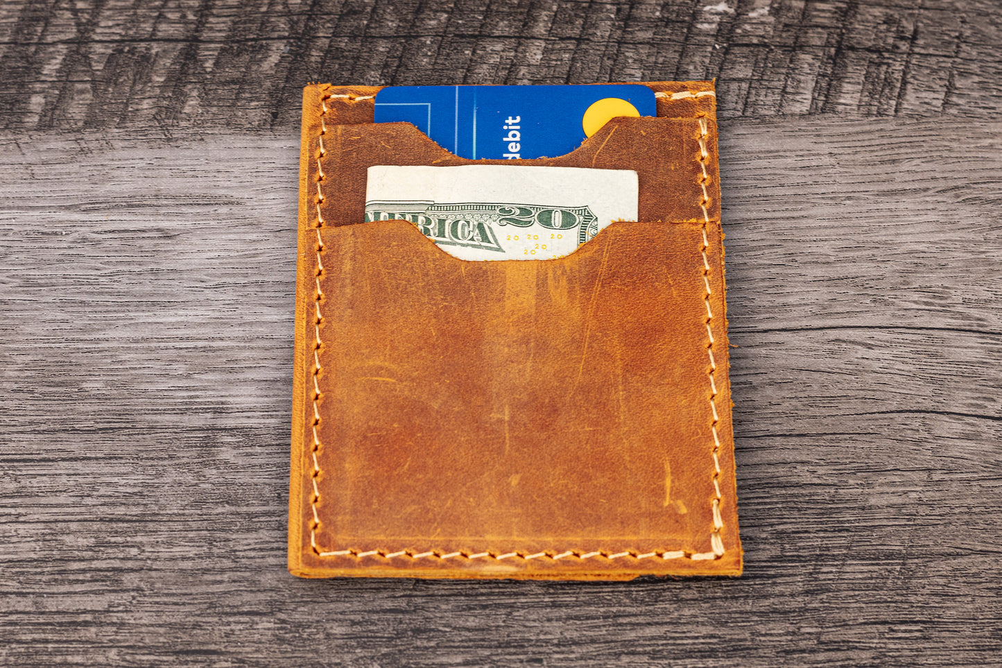 Handmade Leather Unisex Card Holder Rustic Brown