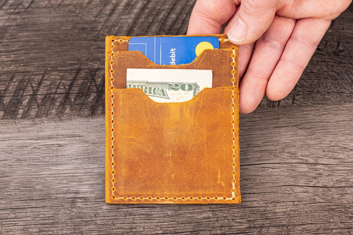 Handmade Leather Unisex Card Holder Rustic Brown