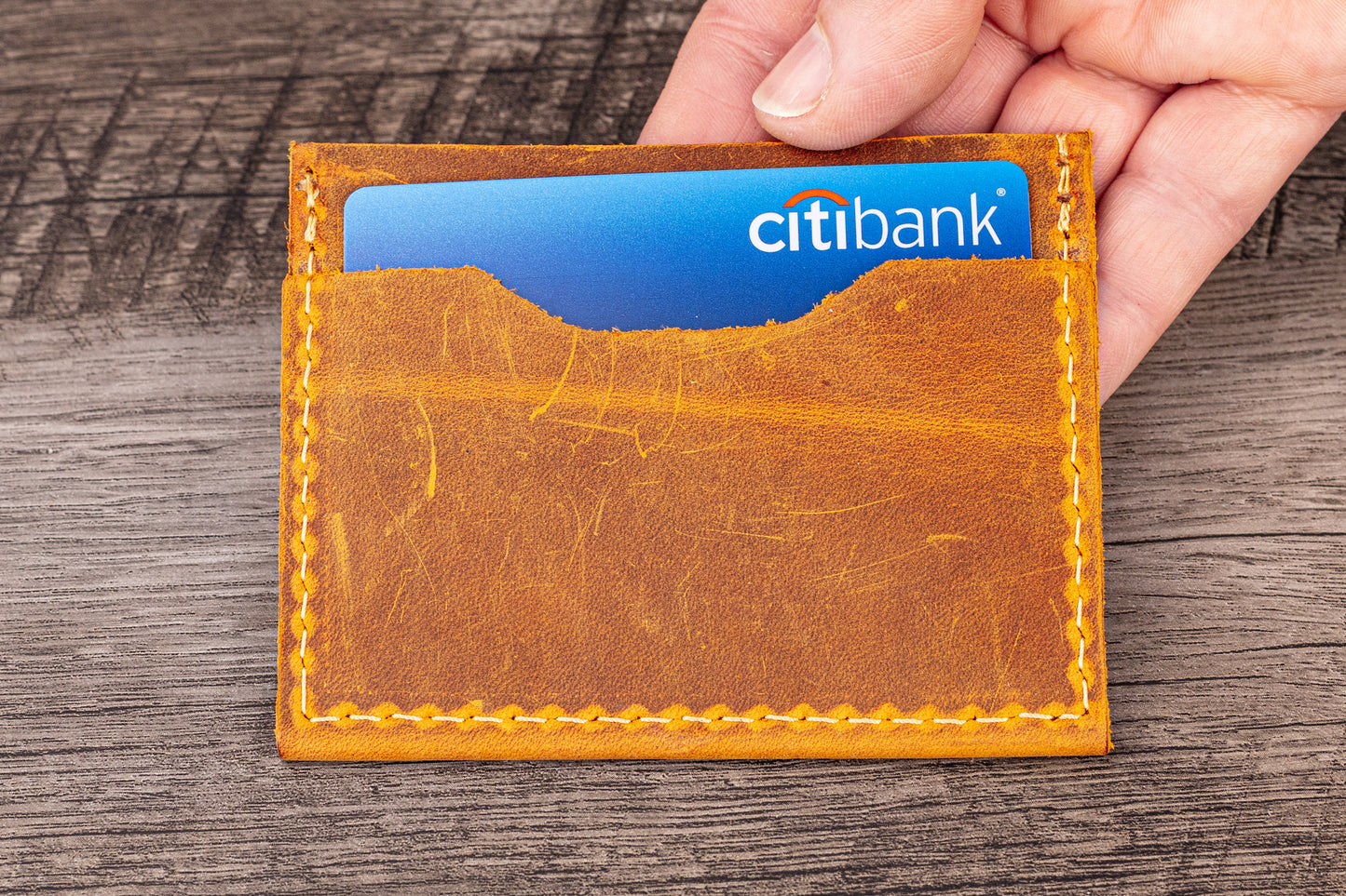 Handmade Leather Unisex Card Holder Rustic Brown