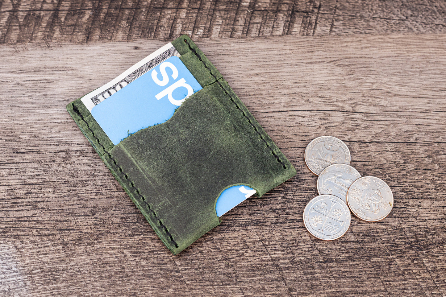 Handmade Leather Unisex Card Holder Green