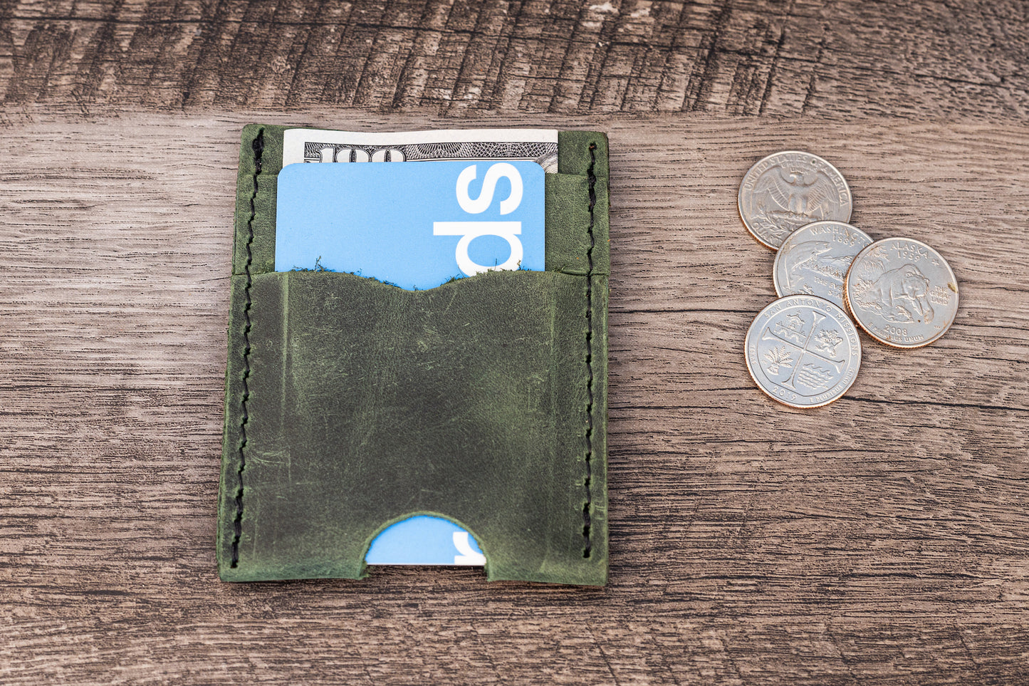 Handmade Leather Unisex Card Holder Green