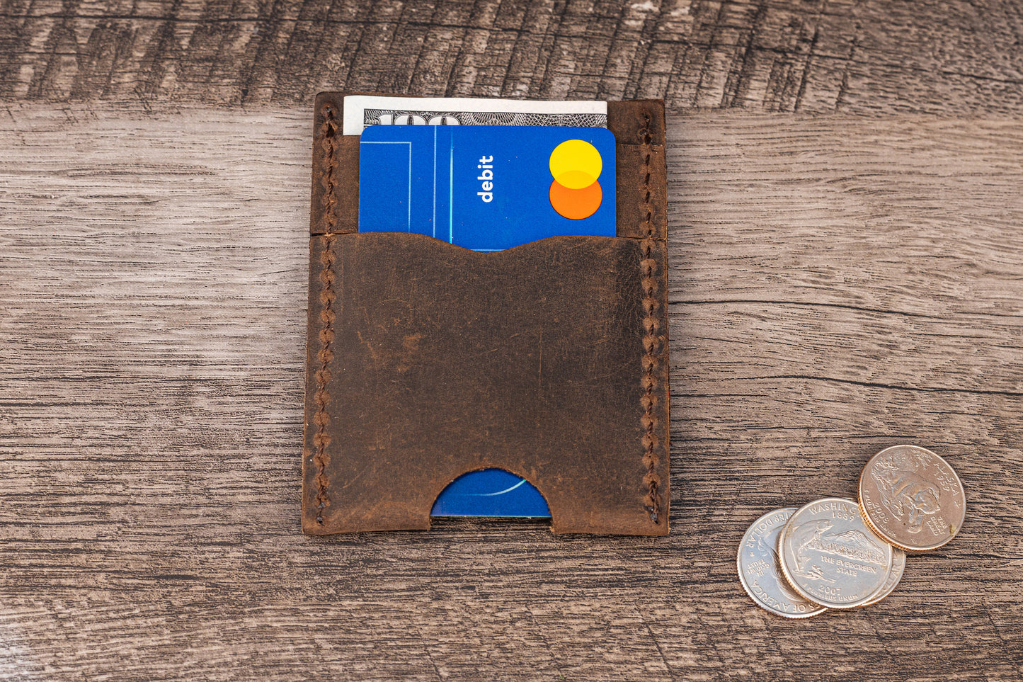 Handmade Leather Unisex Card Holder Brown