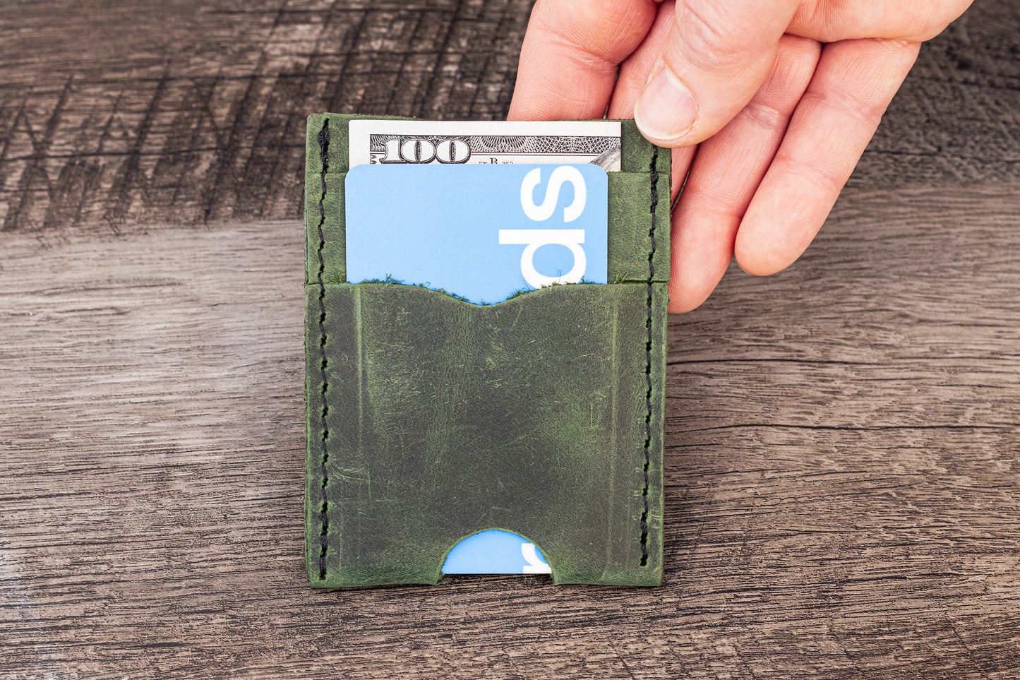 Handmade Leather Unisex Card Holder Green