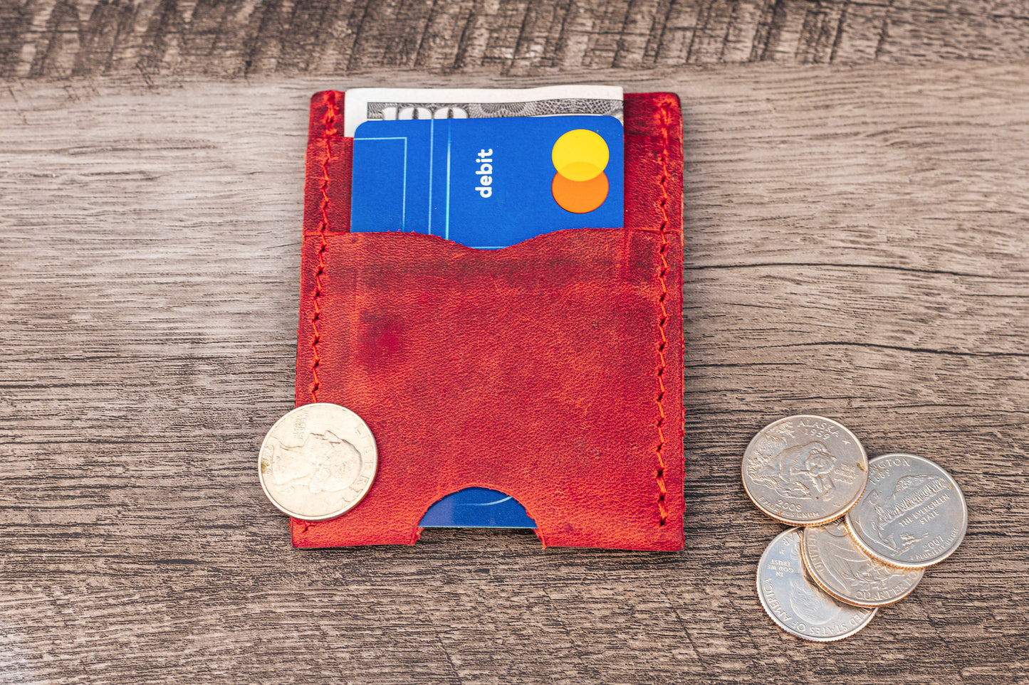 Handmade Leather Unisex Card Holder Red