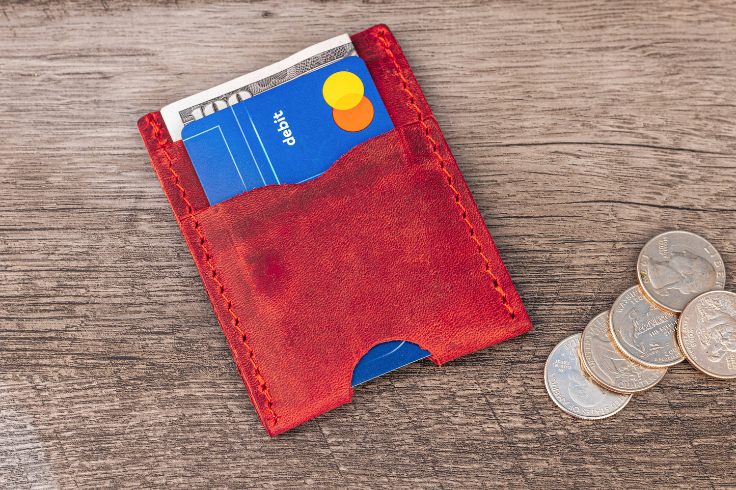 Handmade Leather Unisex Card Holder Red