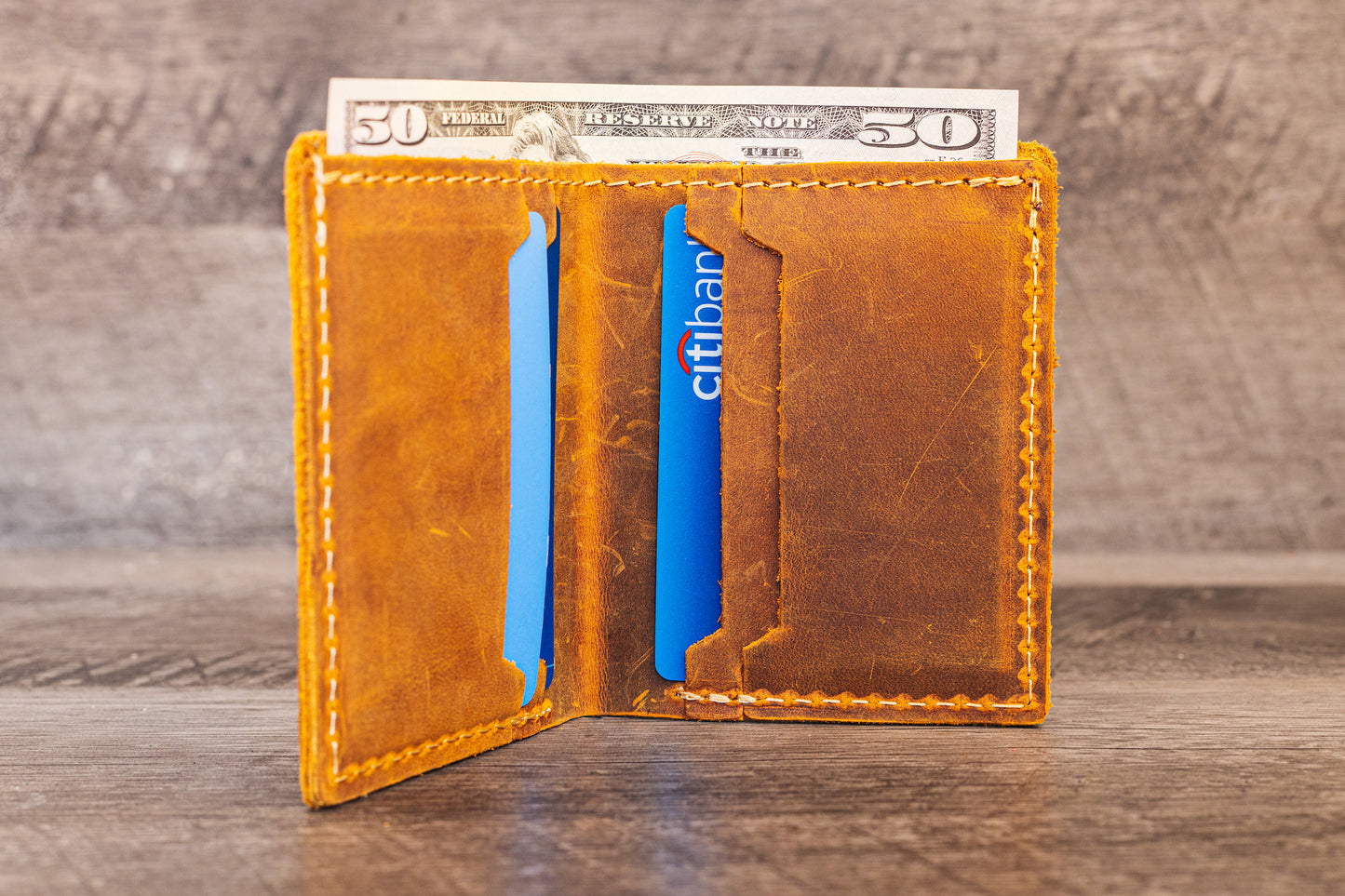 Hand made Leather Bifold Pocket Wallet Rustic Brown