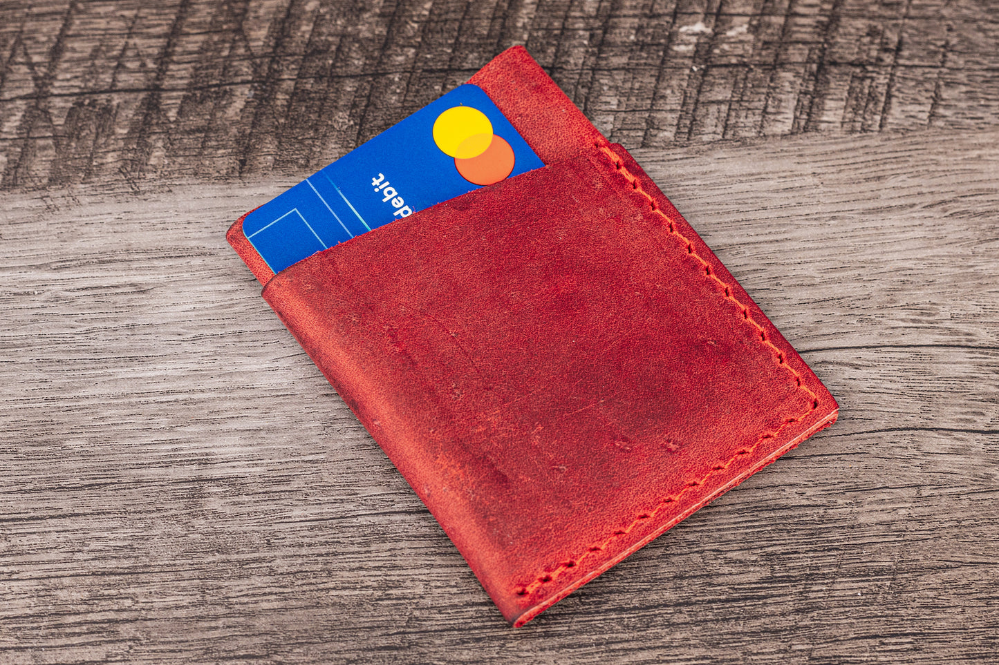 Handmade Leather Card Holder Red