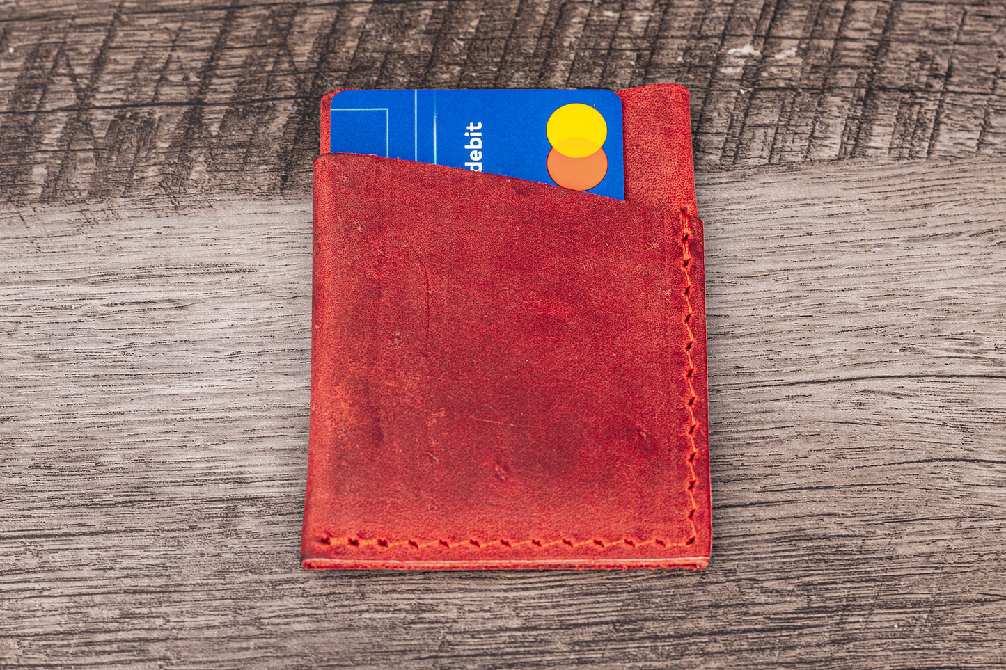 Handmade Leather Card Holder Red