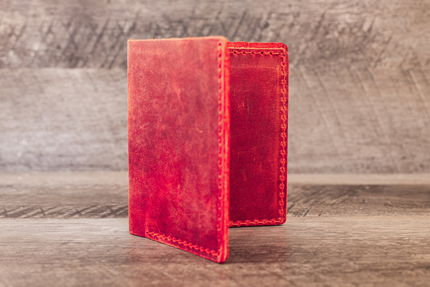 Hand made Leather Bifold Wallet Red
