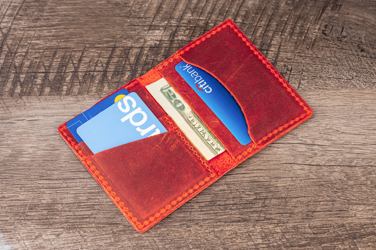 Hand made Leather Bifold Wallet Red