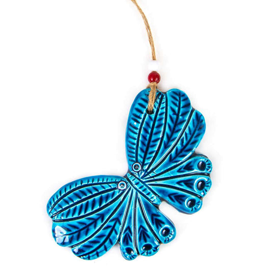 Handmade Ceramic Butterfly Wall Hanging - Blue