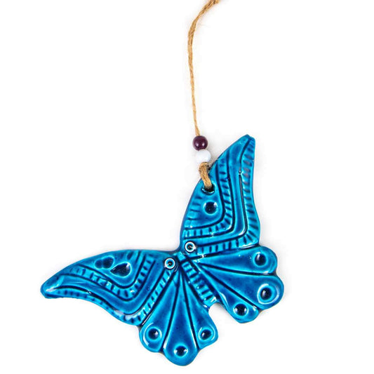 Handmade Ceramic Butterfly Wall Hanging - Blue