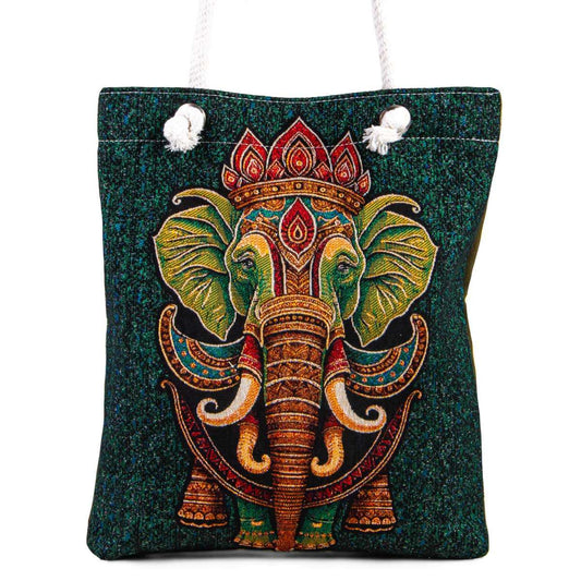 Vintage Tapestry Shoulder Bag with Elephant Design