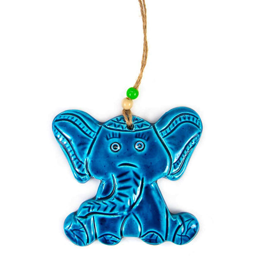 Handmade Ceramic Elephant Wall Hanging - Blue