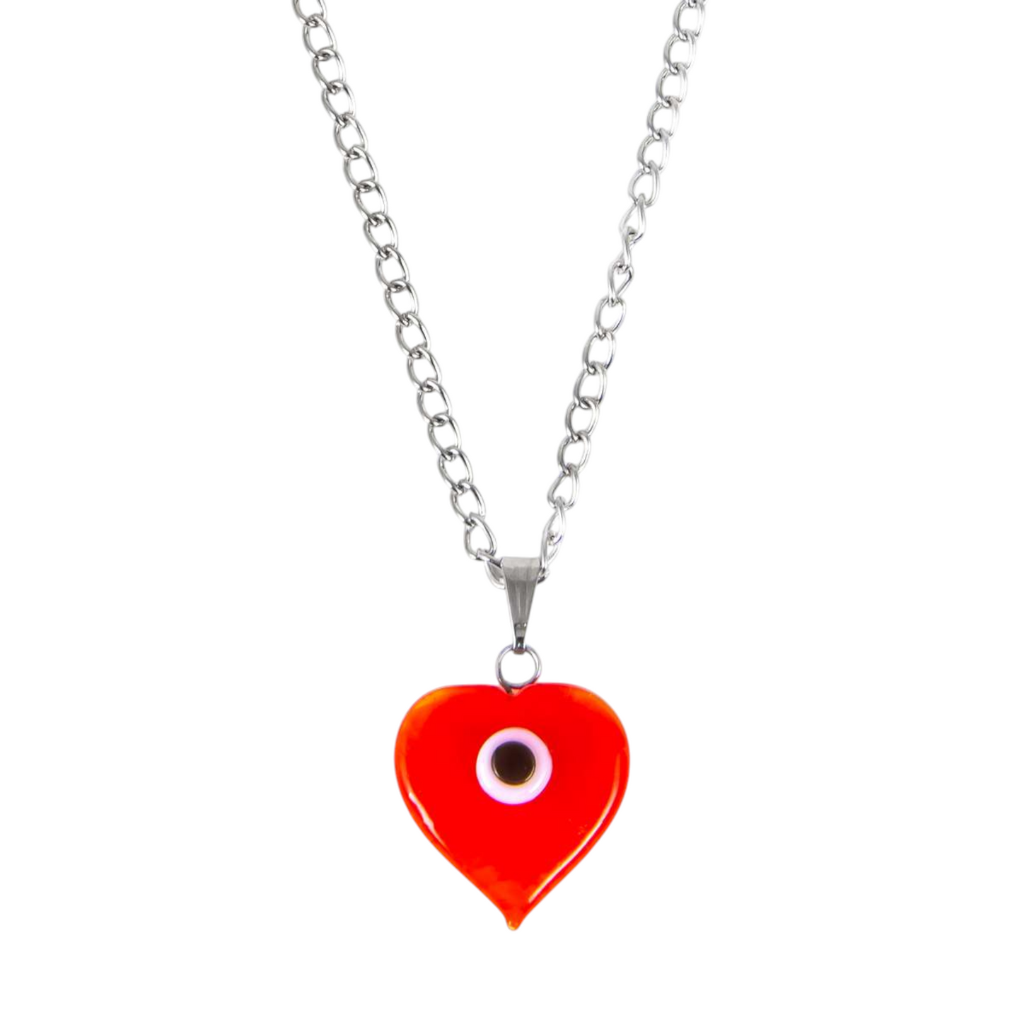 Glass Heart Evil Eye Pendant Necklace Red