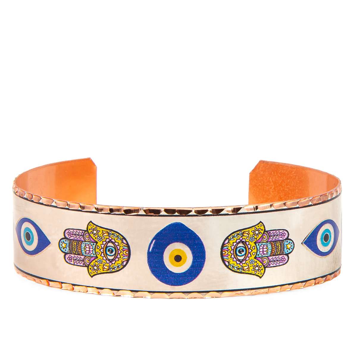 Copper Adjustable Bracelet with Evil Eye Hamsa Design