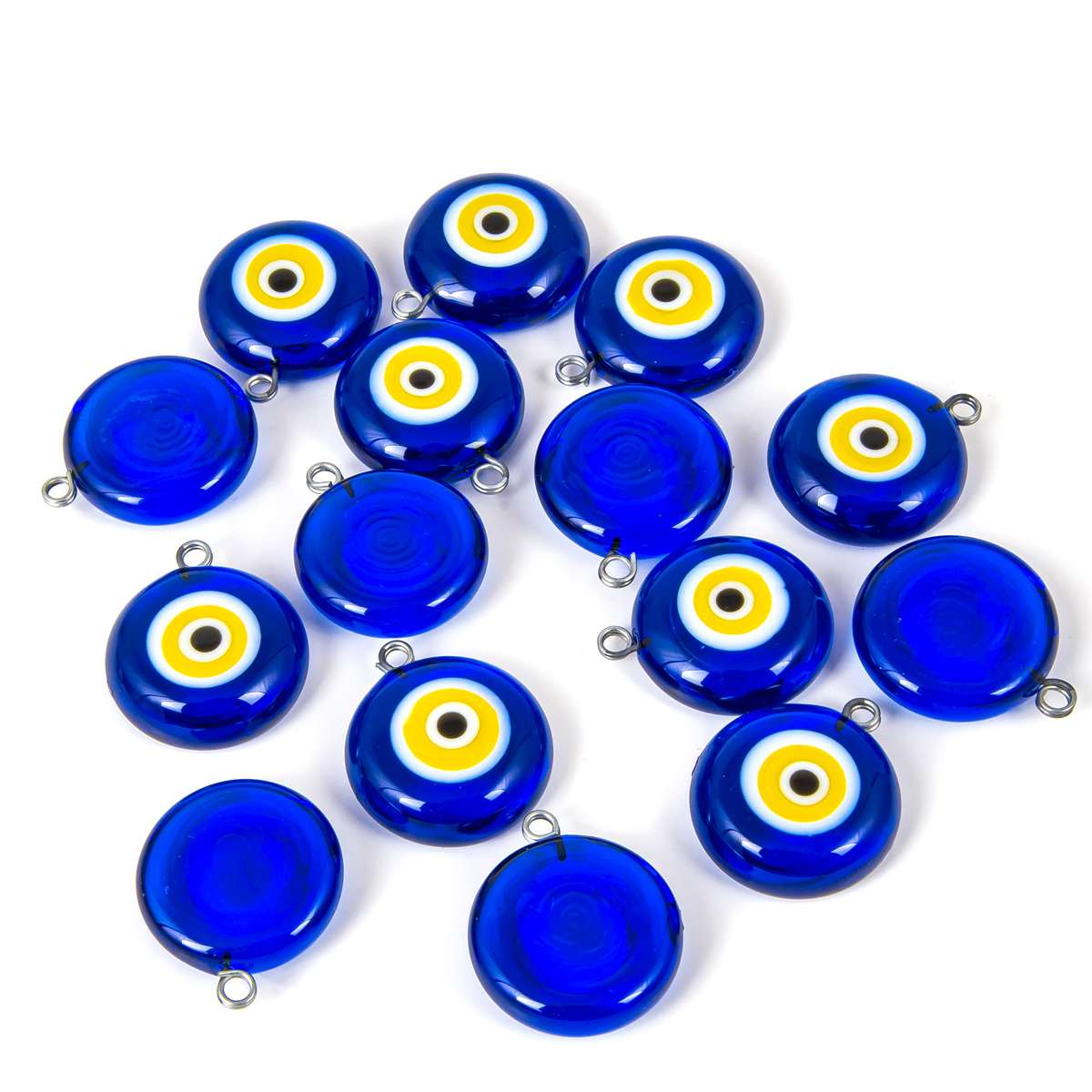 Handcrafted Glass Charm Evil Eye Pendants Blue 10 Pieces