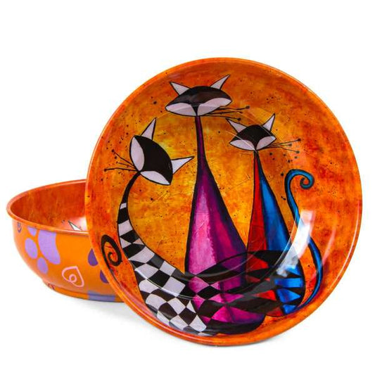 Metal Bowl Cat Pattern Large