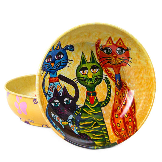 Metal Bowl Cat Pattern Large