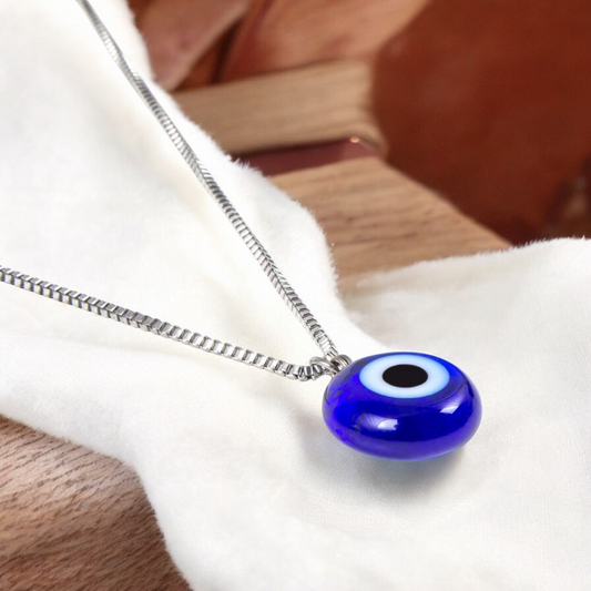 Glass Evil Eye Pendant Necklace Blue