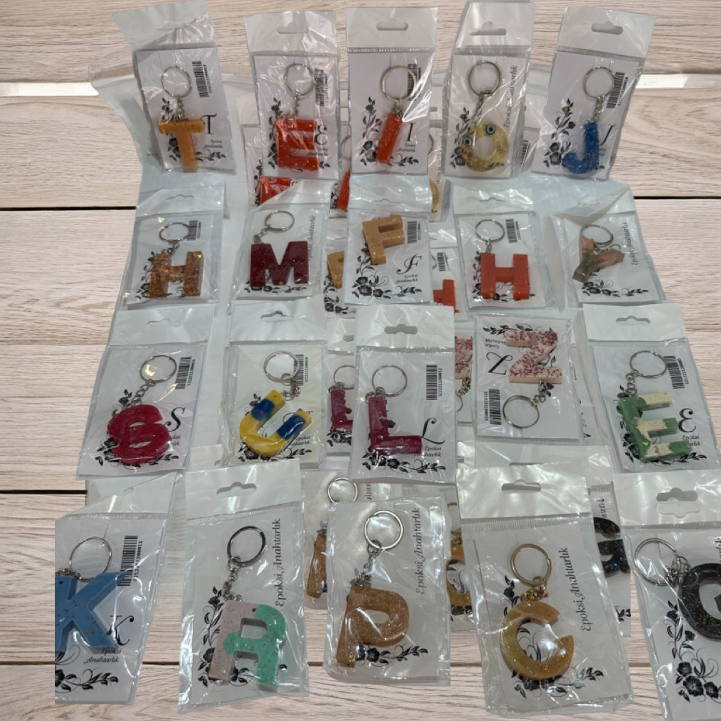 Multi Color Epoxy Alphabet Keychains