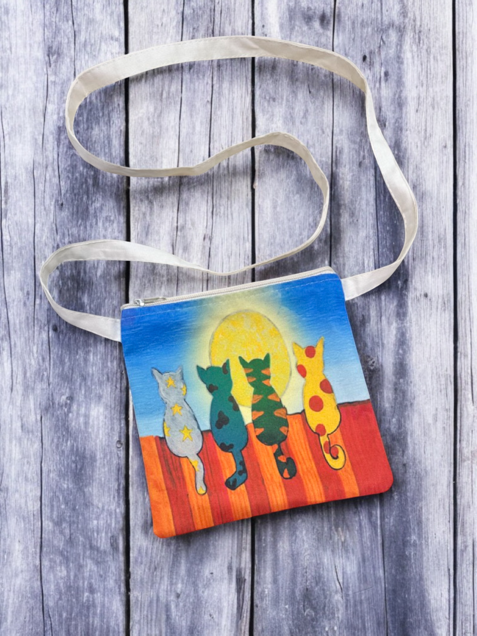 Cats Printed Canvas Crossbody Bag