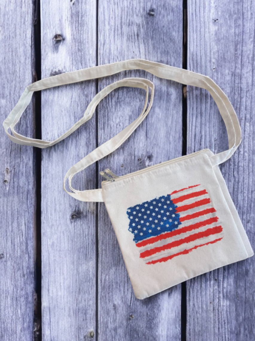 American Flag Printed Canvas Crossbody Bag