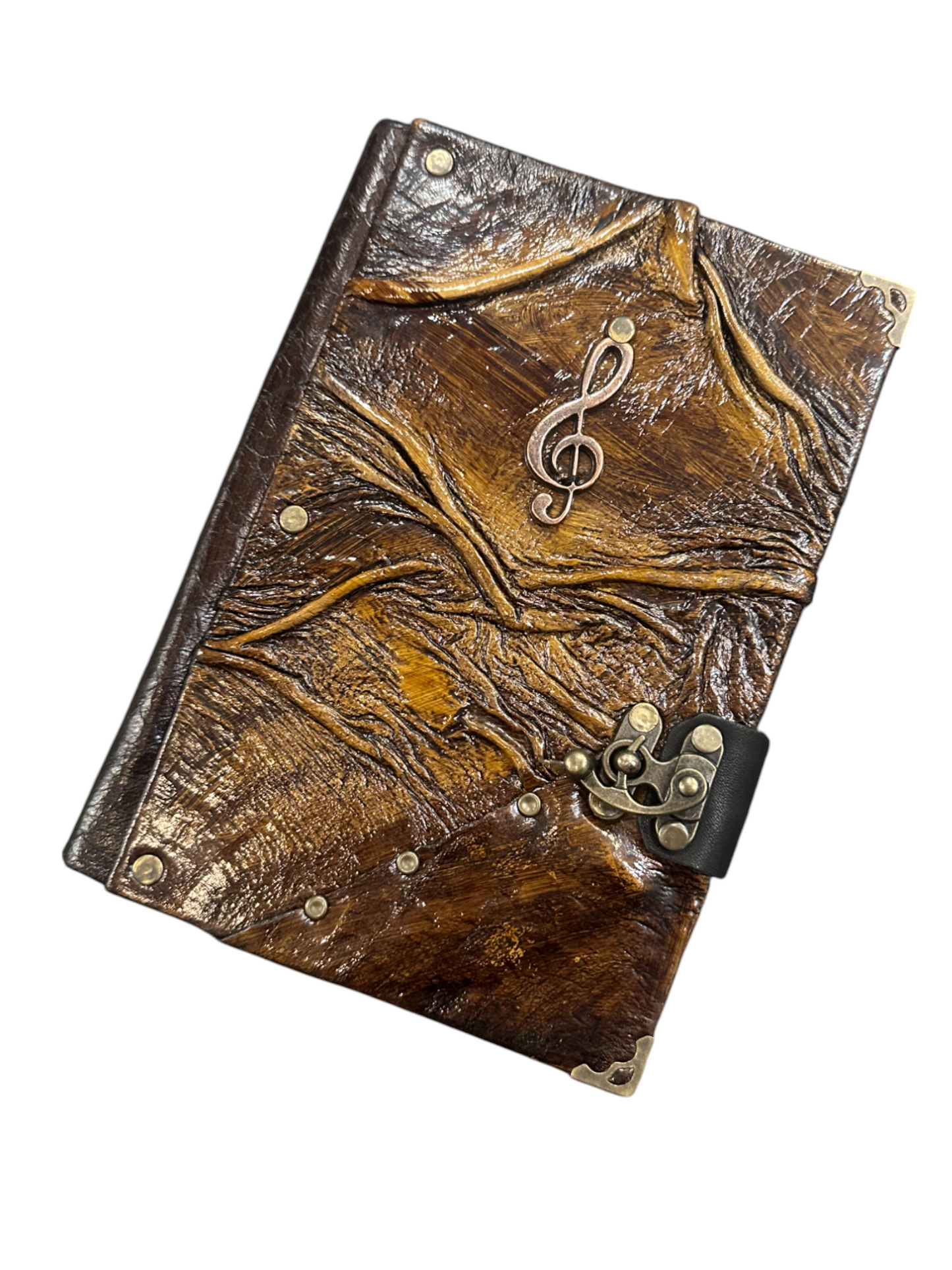 Handmade Leather Journal Belt Strap Music Brown
