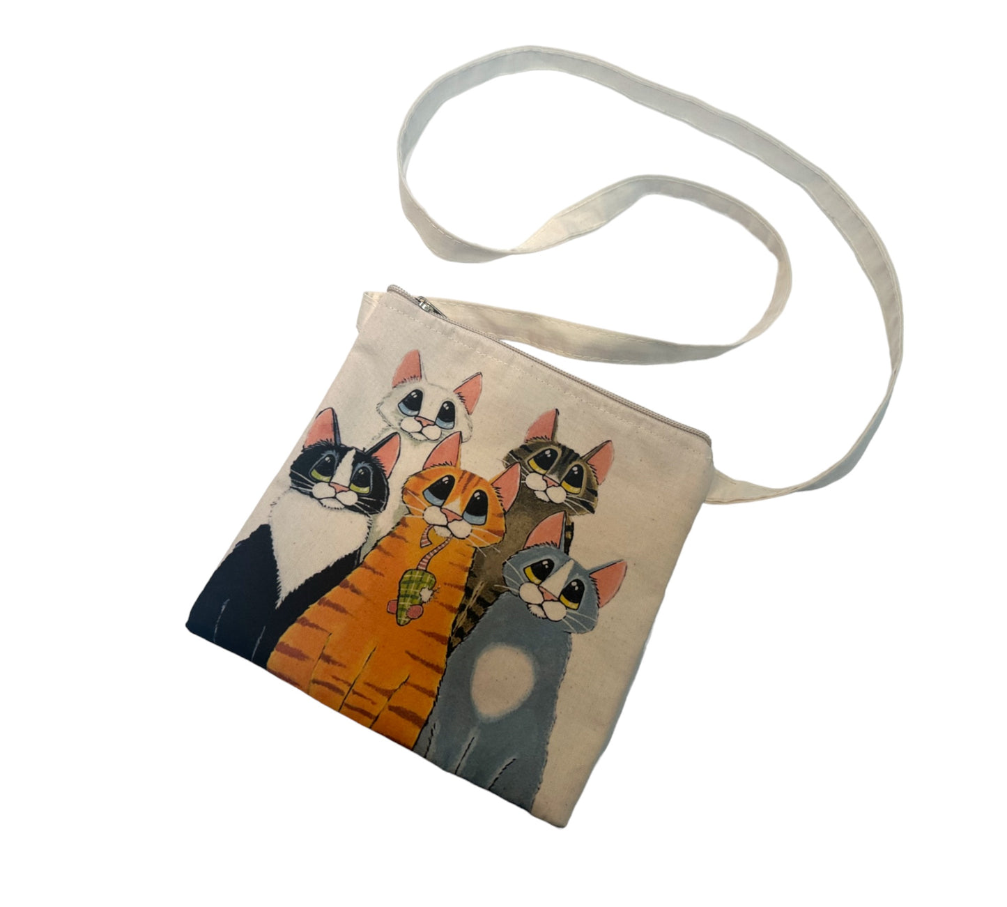 Cats Printed Canvas Crossbody Bag
