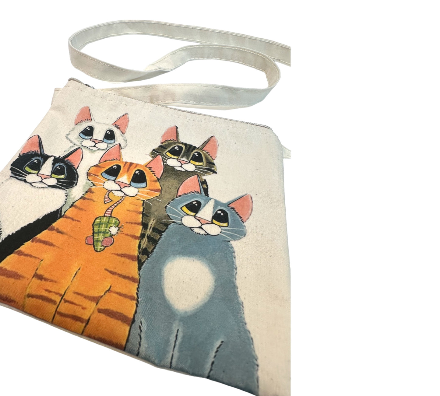 Cats Printed Canvas Crossbody Bag