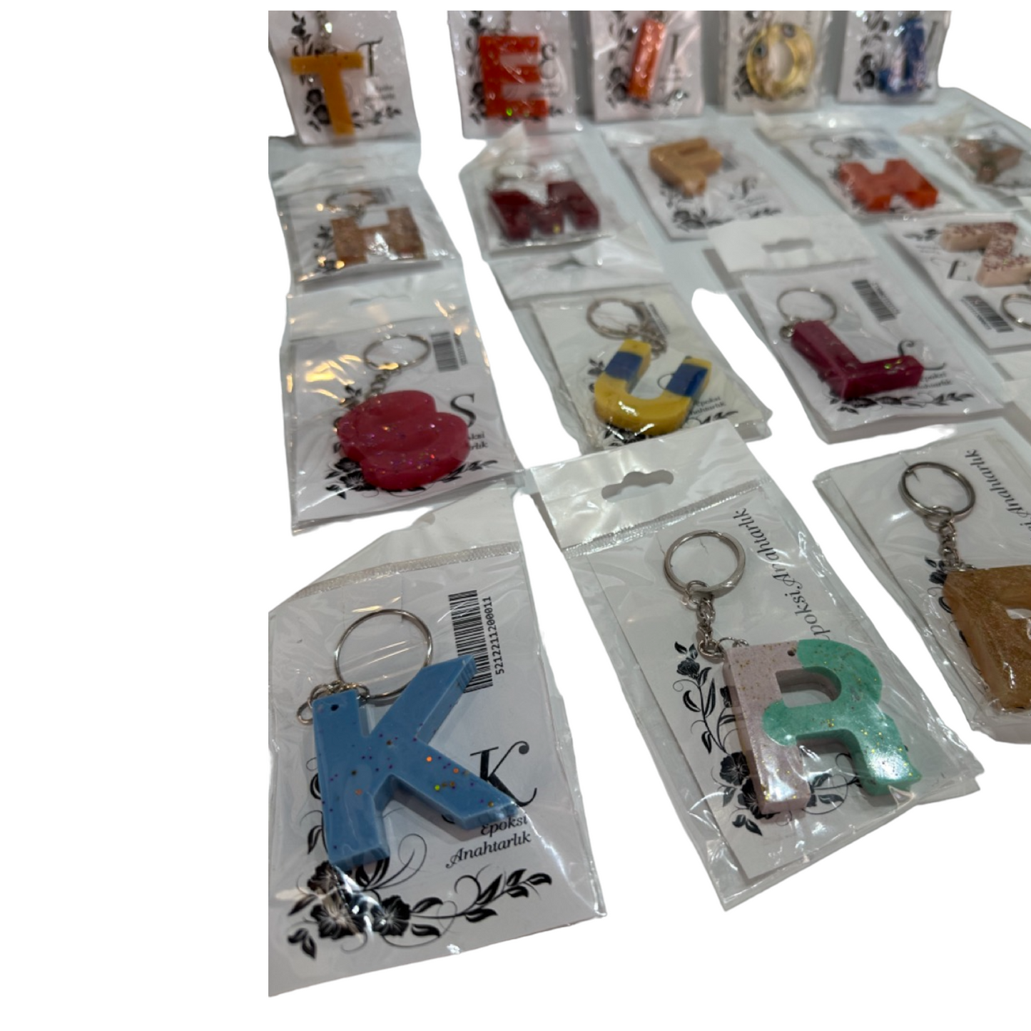 Multi Color Epoxy Alphabet Keychains