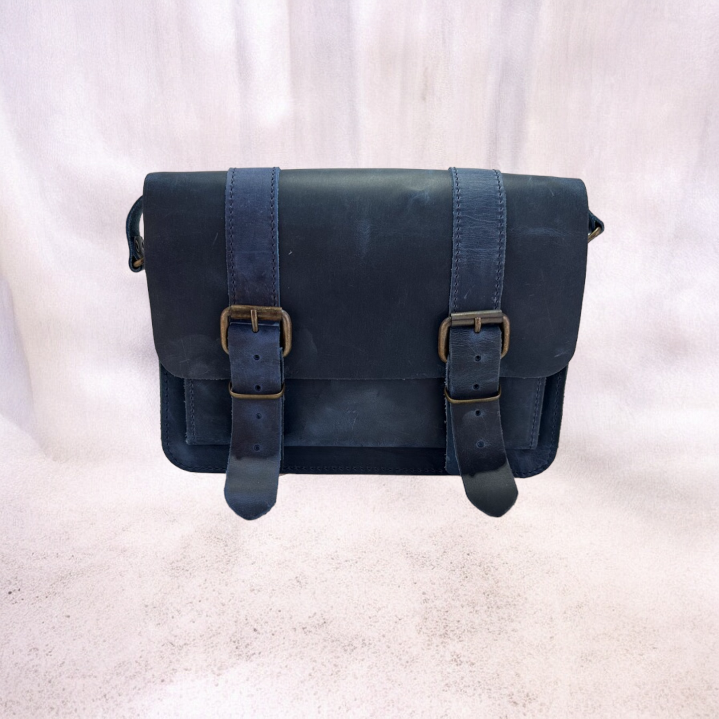 Handcrafted Navy Blue Leather Crossbody Bag