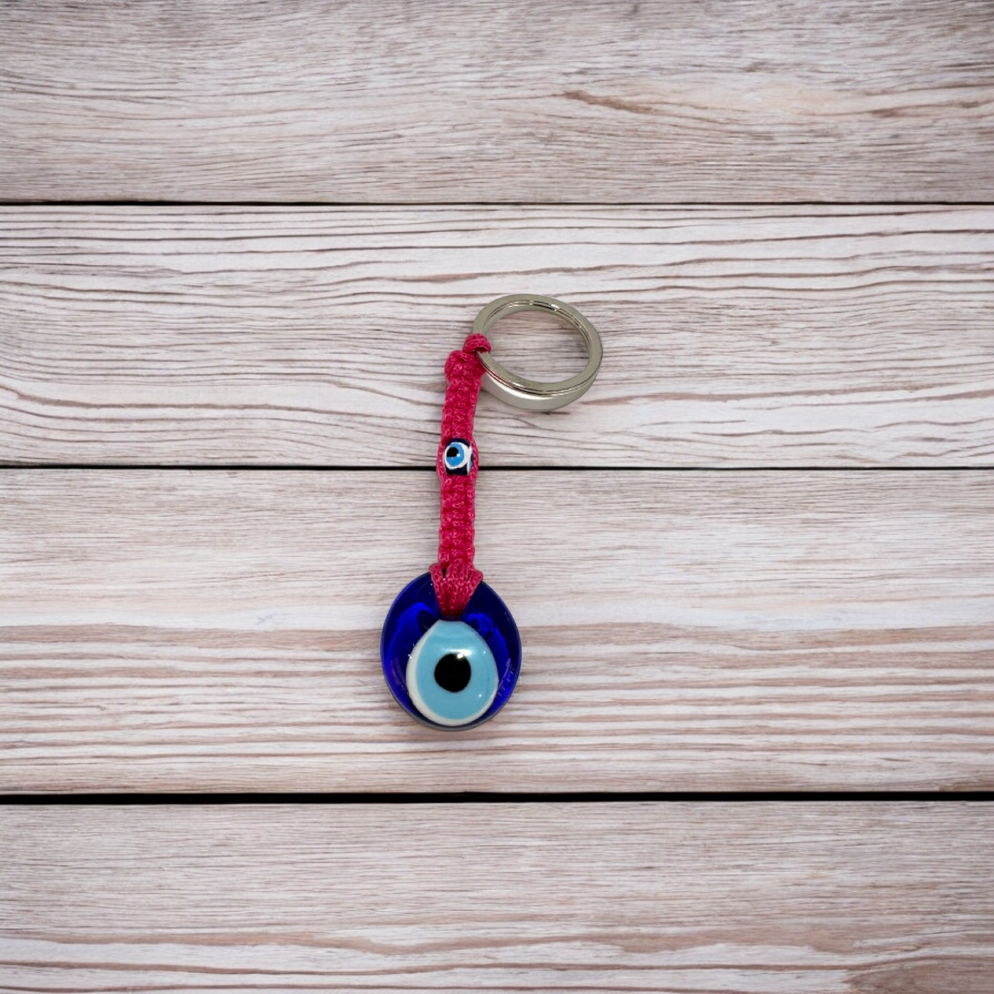 Threaded Glass Evil Eye Red Keychain