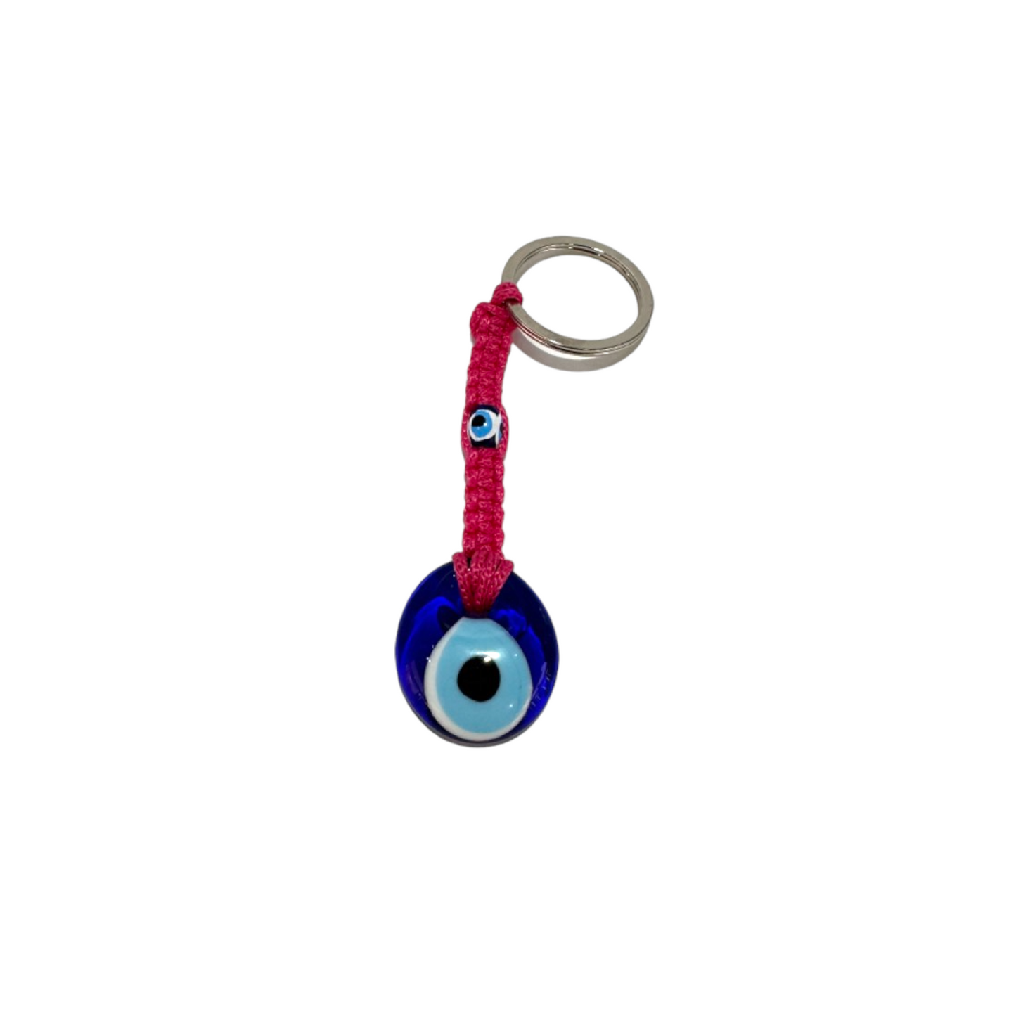 Threaded Glass Evil Eye Pink Keychain