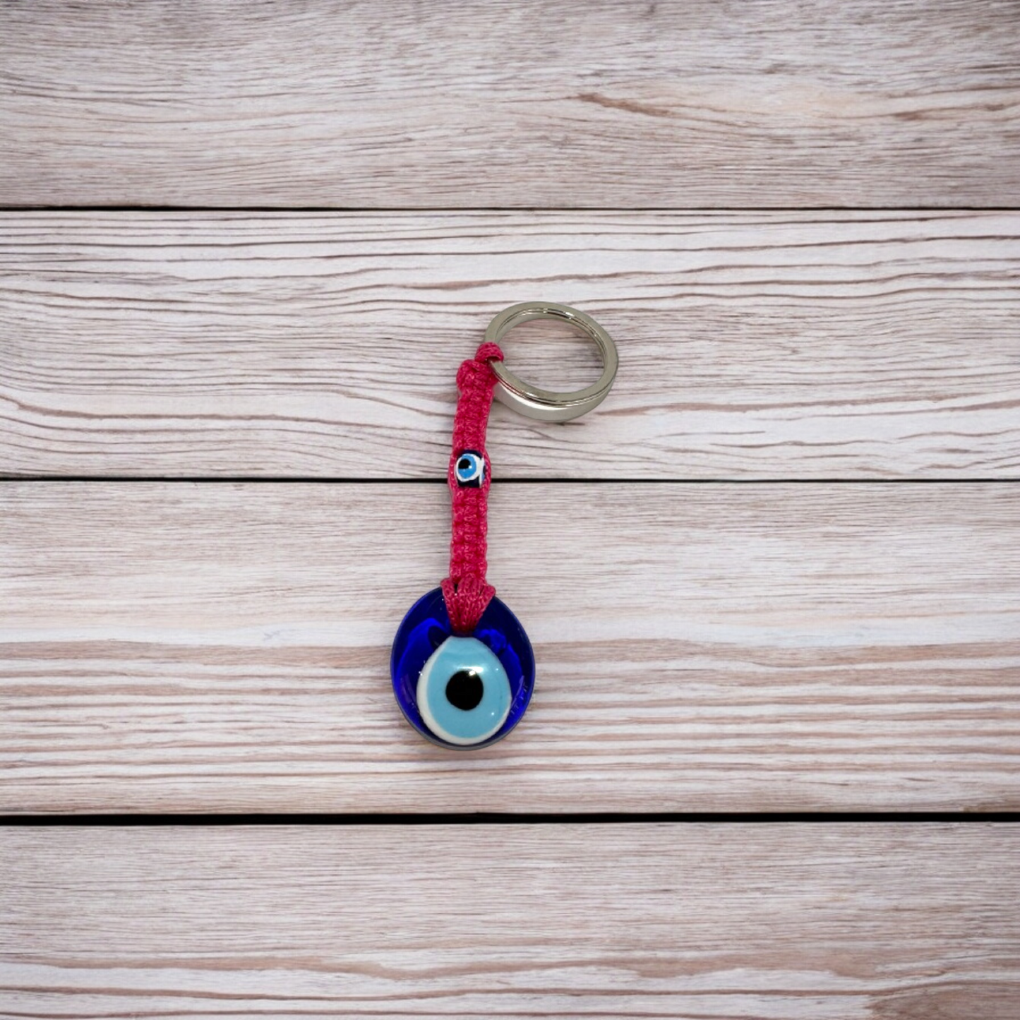 Threaded Glass Evil Eye Pink Keychain