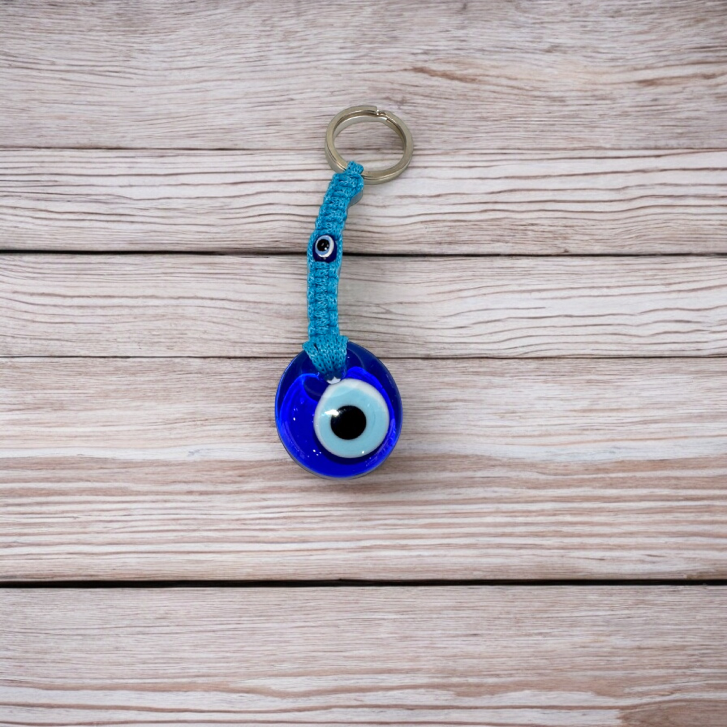 Threaded Glass Evil Eye Blue Keychain