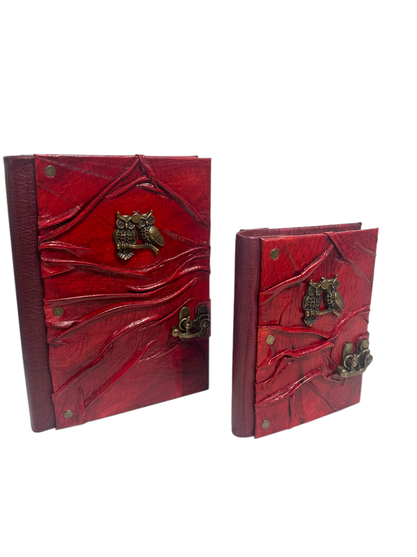 Handmade Leather Journal Owl Red